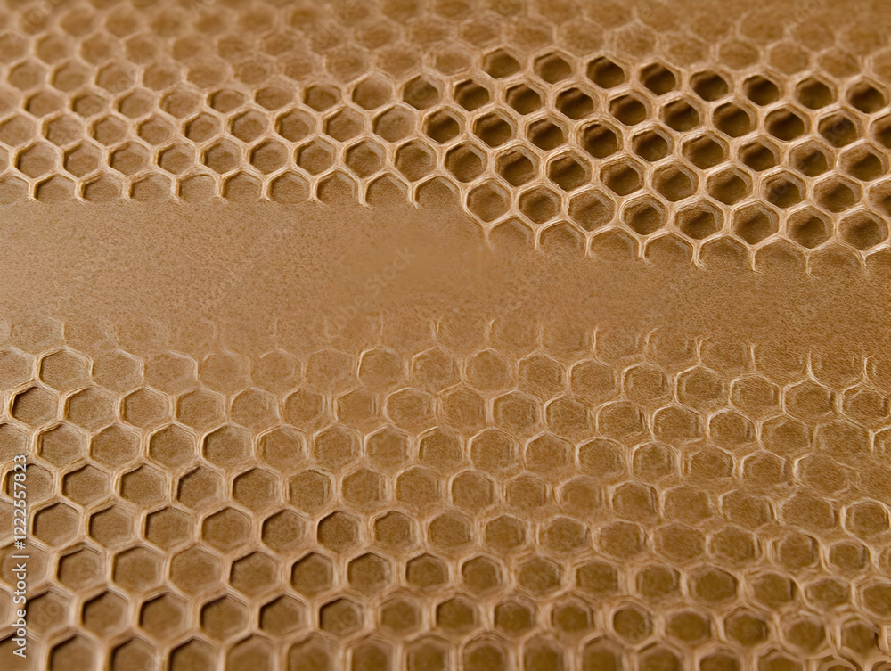 Poster close-up view of a brown honeycomb structure shows intricate details and texture of the cells.