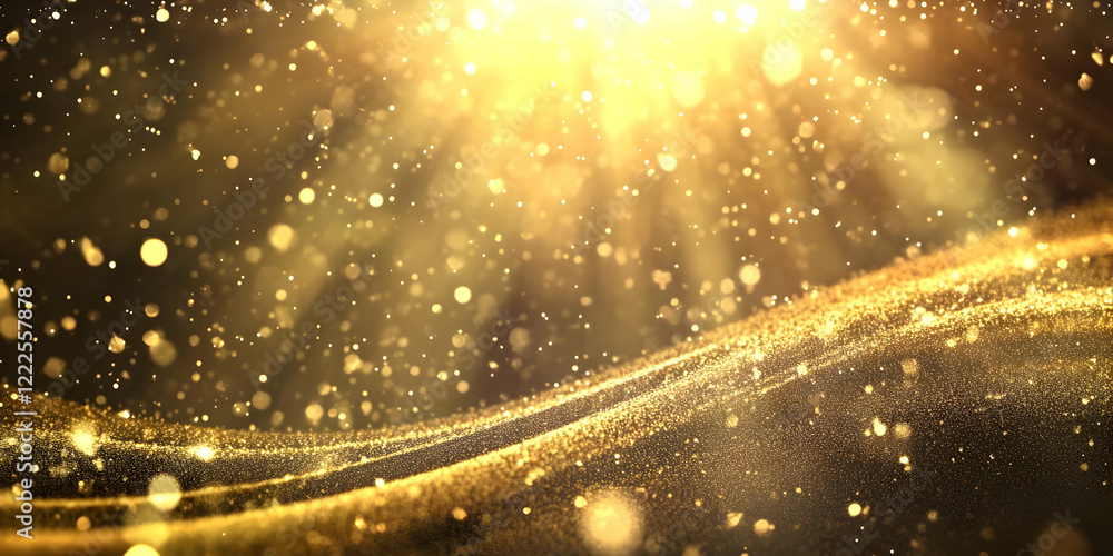 Aufkleber golden glitter waves with sparkling particles background design with soft focus and bokeh effects