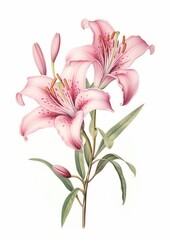 Naklejka premium Soft pink Lily branch lily illustration botanical.