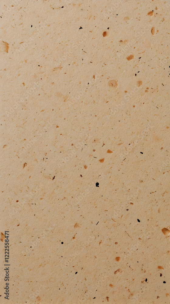 Poster close-up of light brown recycled paper texture shows fibers and specks evenly distributed.