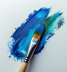Obraz premium Vibrant Blue and Green Paint Strokes with Artist's Brush