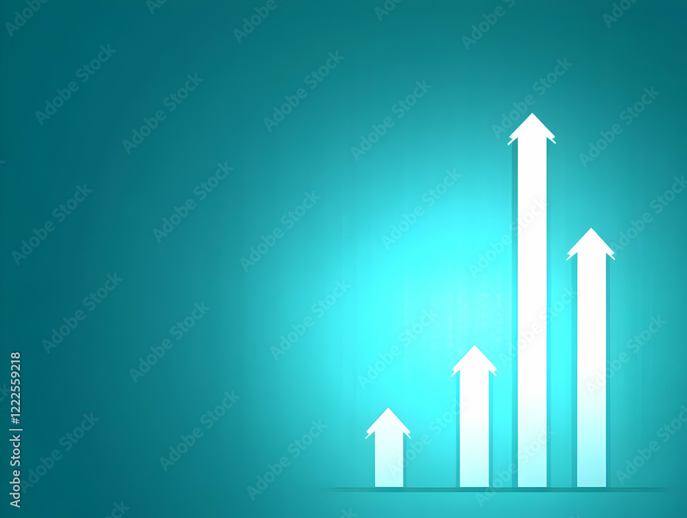 Poster white arrows pointing upwards on a teal background signifying growth and progress