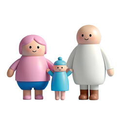 Cute family portrait isolated on transparent background, 3d cartoon style illustration, 300dpi