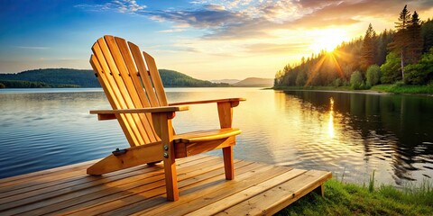 Naklejka premium Relax on this Adirondack Muskoka chair, perfect for patios, decks, gardens, or lake docks.