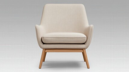 Obraz premium Furniture trendy and minimal innovative, A modern, minimalist armchair with a light fabric upholstery and wooden legs, perfect for contemporary living spaces.