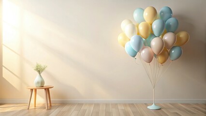Pastel Balloons and Simple Vase Arrangement in a Bright Room
