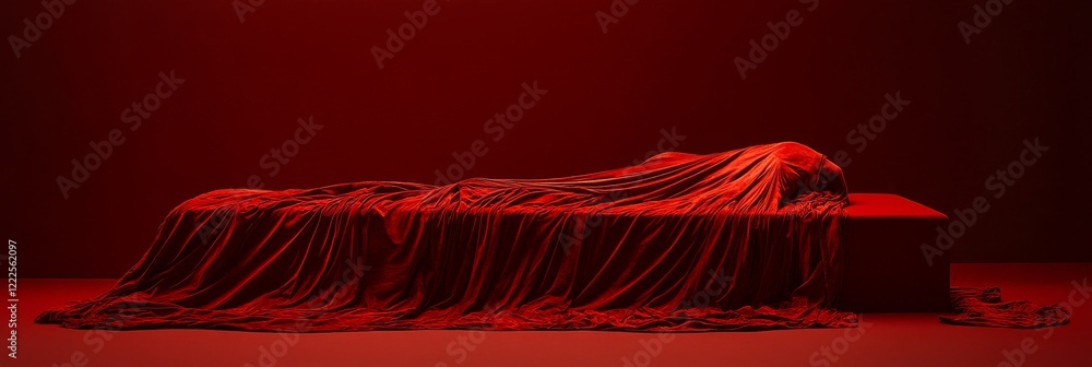 Aufkleber enigmatic scene with draped red fabric in minimalist setting
