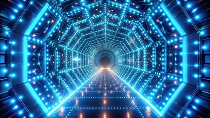 Fototapeta premium Futuristic Illuminated Corridor A Digital Rendering of a Sci-Fi Tunnel with Bright Blue and Orange Lights