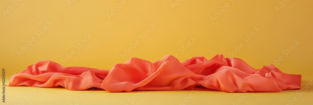 Poster textured fabric on yellow background with soft drapery and light shadows