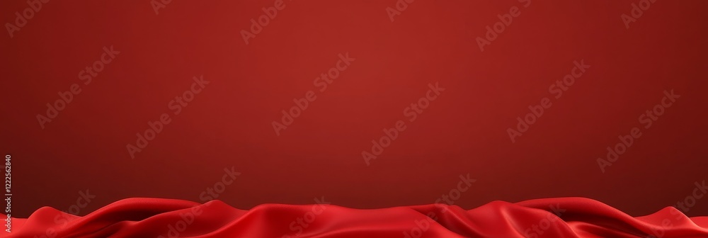Poster Rich Red Fabric Background with Smooth Flowing Texture and Creases