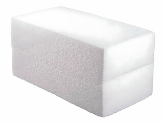 White Styrofoam Brick Rests on a White Background, Displaying Its Textured Surface Evenly.