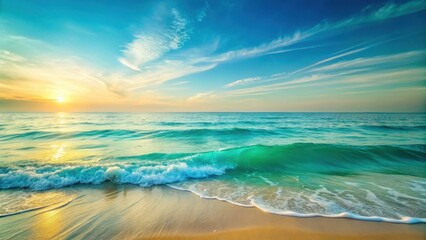 Obraz premium Serene Coastal Sunset Ocean Waves Gently Crashing on a Sandy Shore at Golden Hour