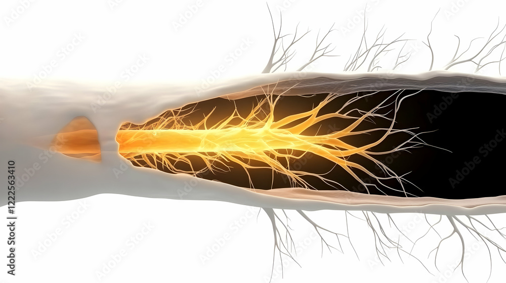 Poster 3d illustration of nerve fibers inside a bone marrow showing the intricate network of nerves