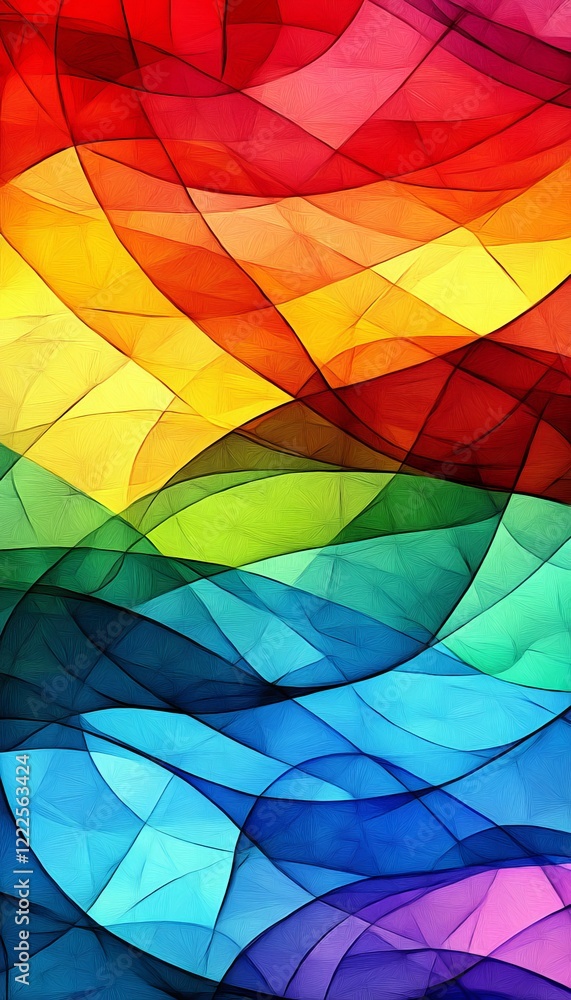 Poster spectrum of colors abstract background with intertwined, flowing shapes and ample copy space.