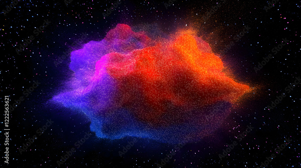 Aufkleber colorful nebula cloud explodes with sparkling particles in deep space background