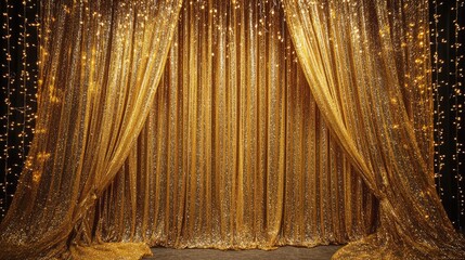 Glitter golden curtains reveal show grand opening stage, curtain decorative backdrop with gold curtain, Fringe for Wedding Decoration, Birthday Party, Christmas Decoration, New Year's Eve
