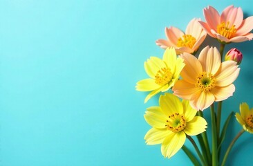 Naklejka premium A Beautiful and Colorful Floral Arrangement Displayed Against a Serene Blue Background