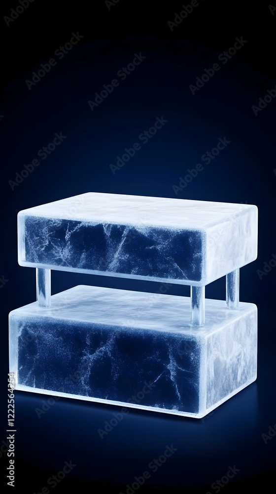 Poster two transparent ice blocks form a shelf structure, displaying a cold and frozen atmosphere.