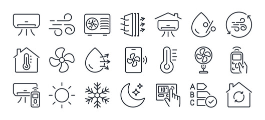 Air conditioner editable stroke outline icons set isolated on white background flat vector illustration. Pixel perfect. 64 x 64