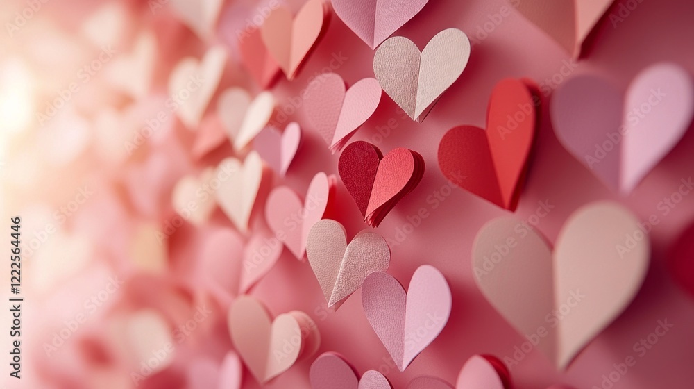 Poster scattered hearts in various shades of pink adorn a gentle backdrop, creating a warm, inviting atmosp