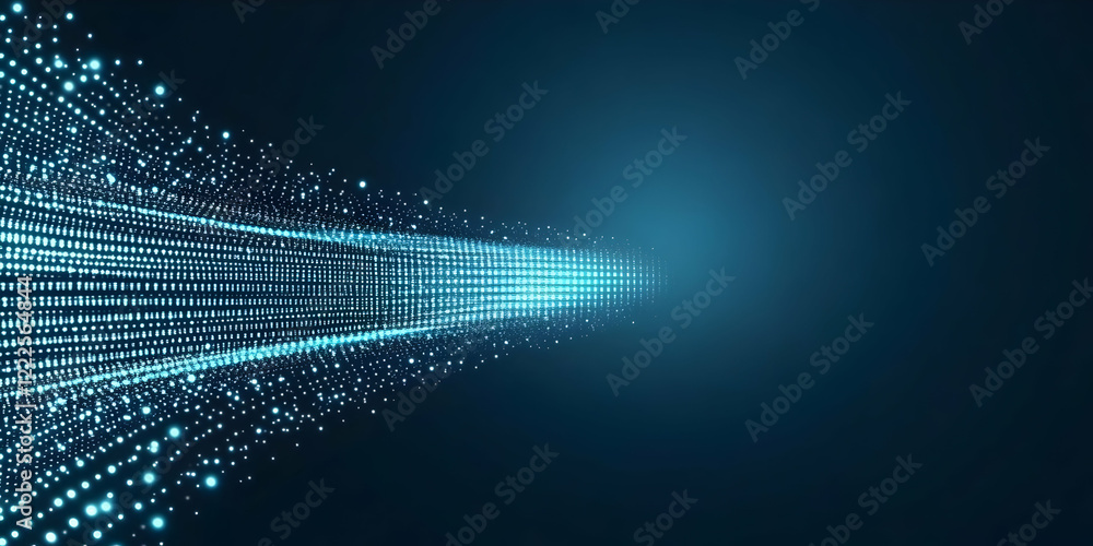 Aufkleber abstract blue particle stream flows dynamically in digital space with light effects