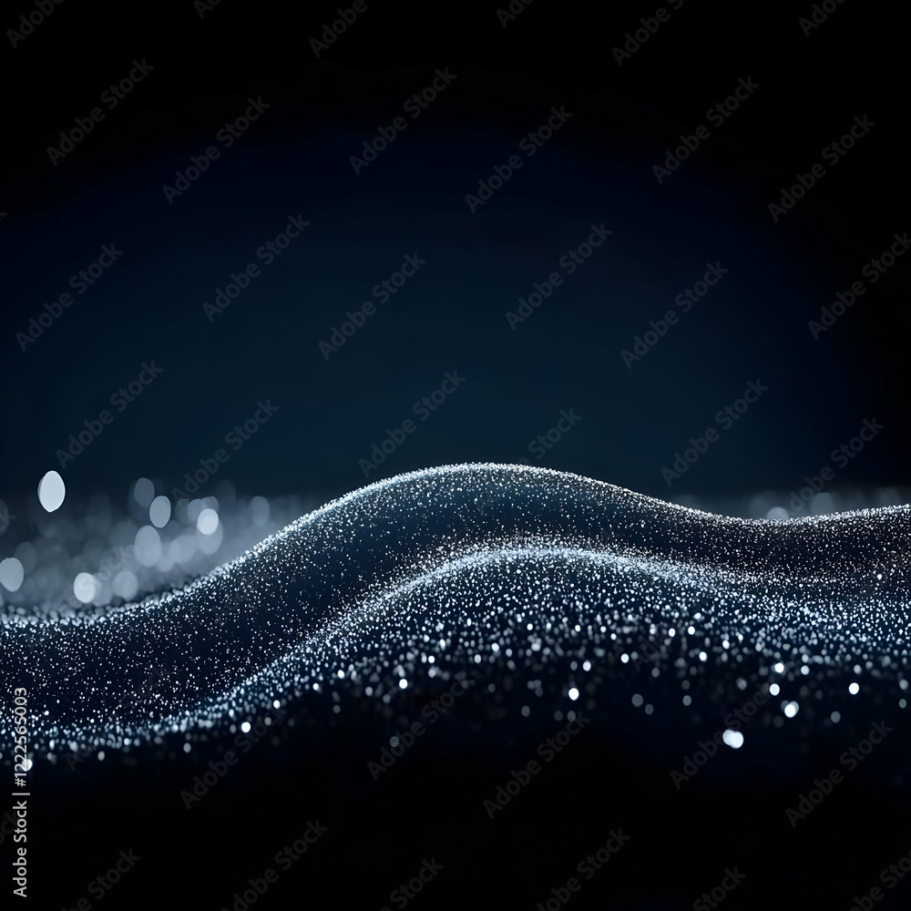 Poster abstract background with wavy surface of glowing particles creates dynamic and elegant visual effect