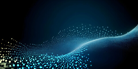 Abstract Blue Particle Wave Flows Smoothly Across a Dark Background