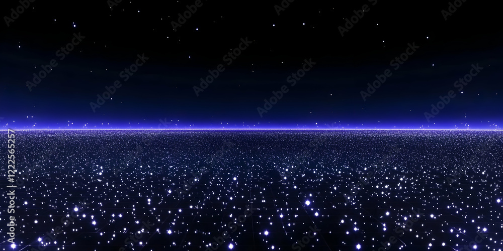 Poster abstract background shows glowing particles and stars in the dark night sky with a grid pattern beau