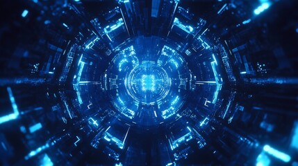 Obraz premium Abstract blue geometric technology background with futuristic digital shapes, dynamic patterns, and high-tech network connectivity design