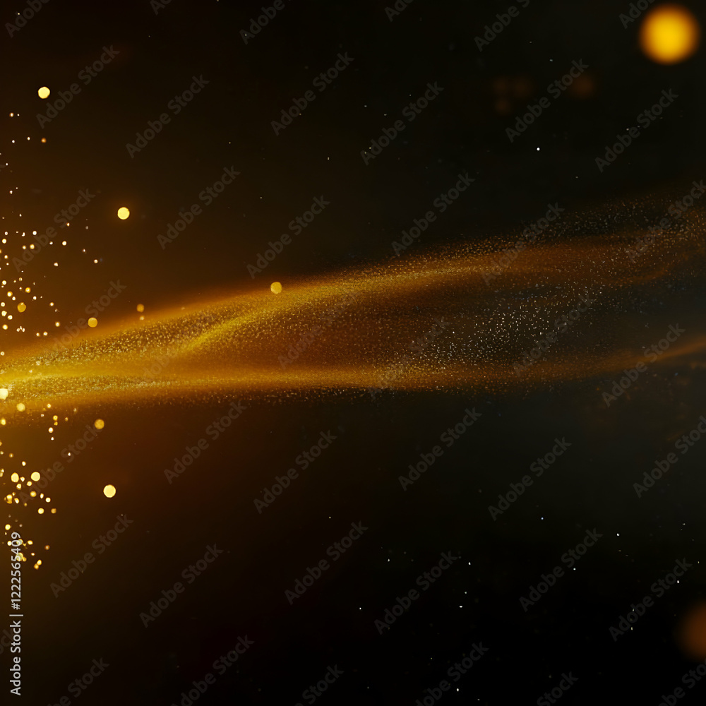 Aufkleber abstract golden particles flowing gracefully across a dark background with bokeh effect.