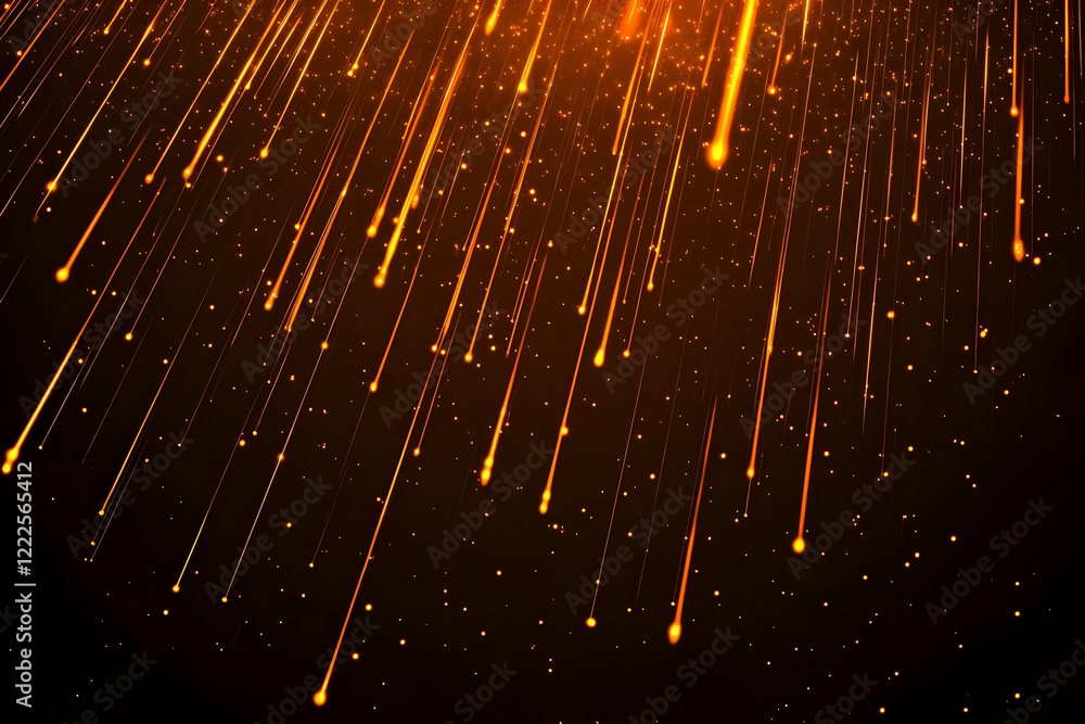 Aufkleber abstract background of golden light trails streaking downward with subtle particles on a dark backdr