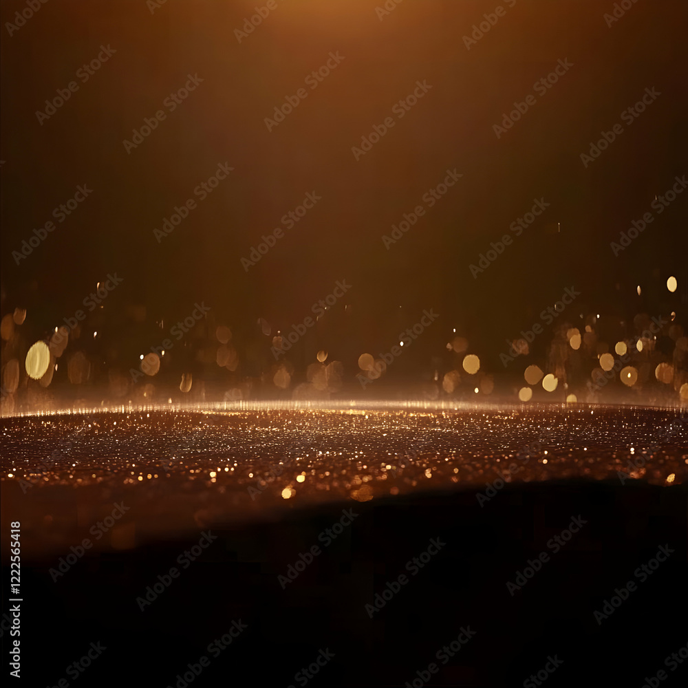 Poster golden glitter surface with soft focus bokeh effect on dark background