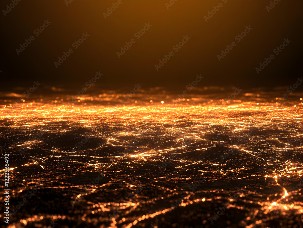Aufkleber glowing cracks flow across dark surface under golden light, abstract background design element.