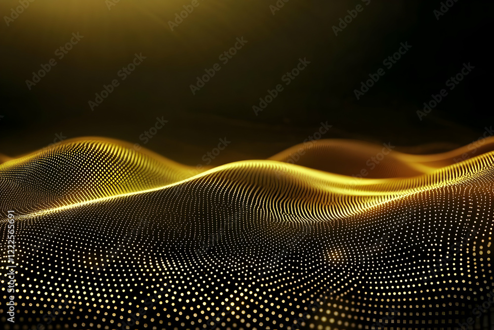 Aufkleber abstract golden particle wave flows smoothly across dark background with dynamic lighting