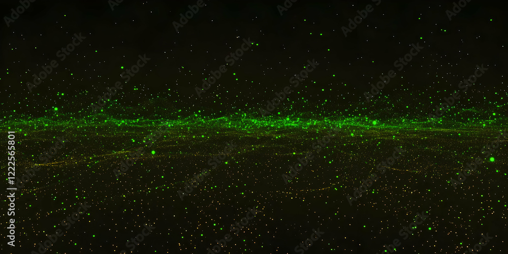 Poster abstract green particles flowing smoothly across a dark background creates a dynamic visual