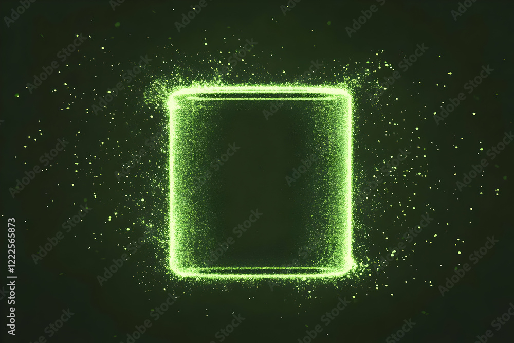 Aufkleber abstract green glowing rectangle frame with particles on dark background