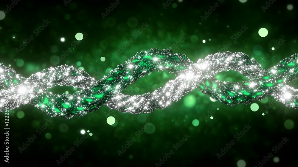 Aufkleber sparkling green and silver abstract swirls dance on a dark background with soft bokeh