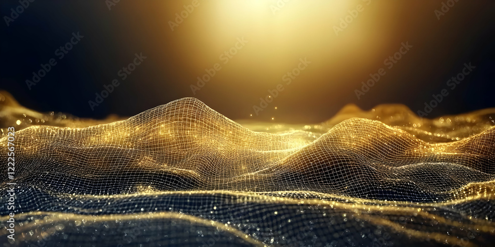 Poster abstract golden grid landscape forms rolling hills with a soft glow