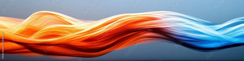 Poster Abstract Flowing Wave of Orange and Blue, Dynamic Liquid Design Element on Gradient Background