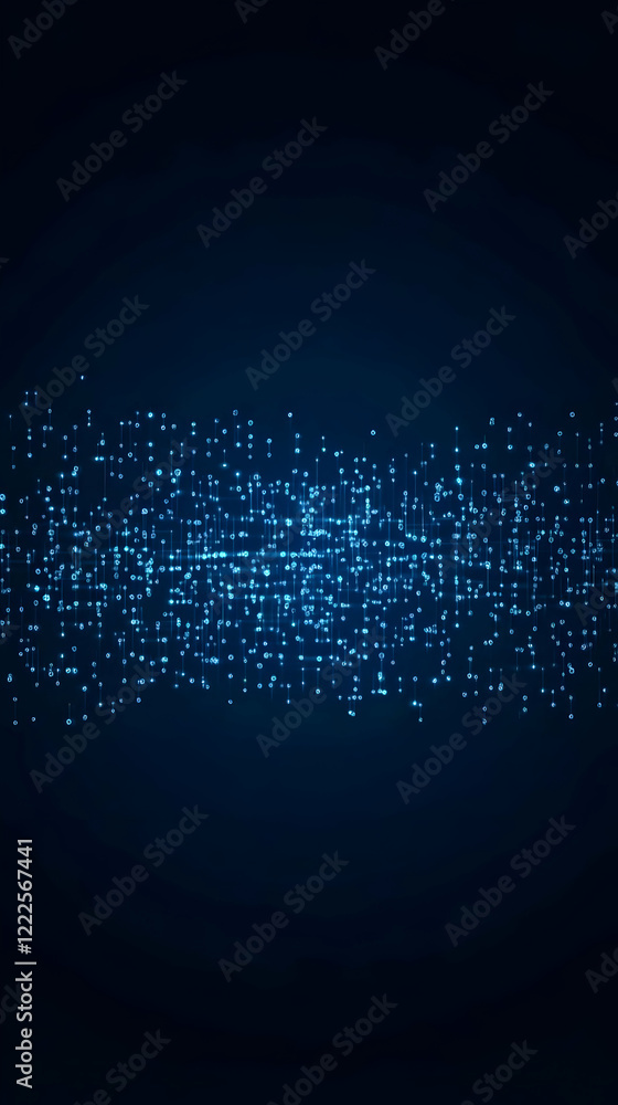 Poster abstract blue data stream flows smoothly on dark background, representing digital information