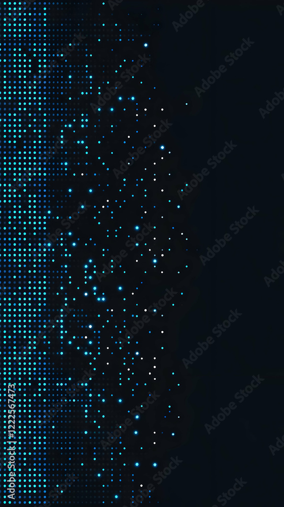 Poster abstract blue dotted background creates a sparkling visual effect with lights on a dark backdrop.