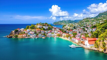 Naklejka premium Vibrant Coastal Town in the Caribbean