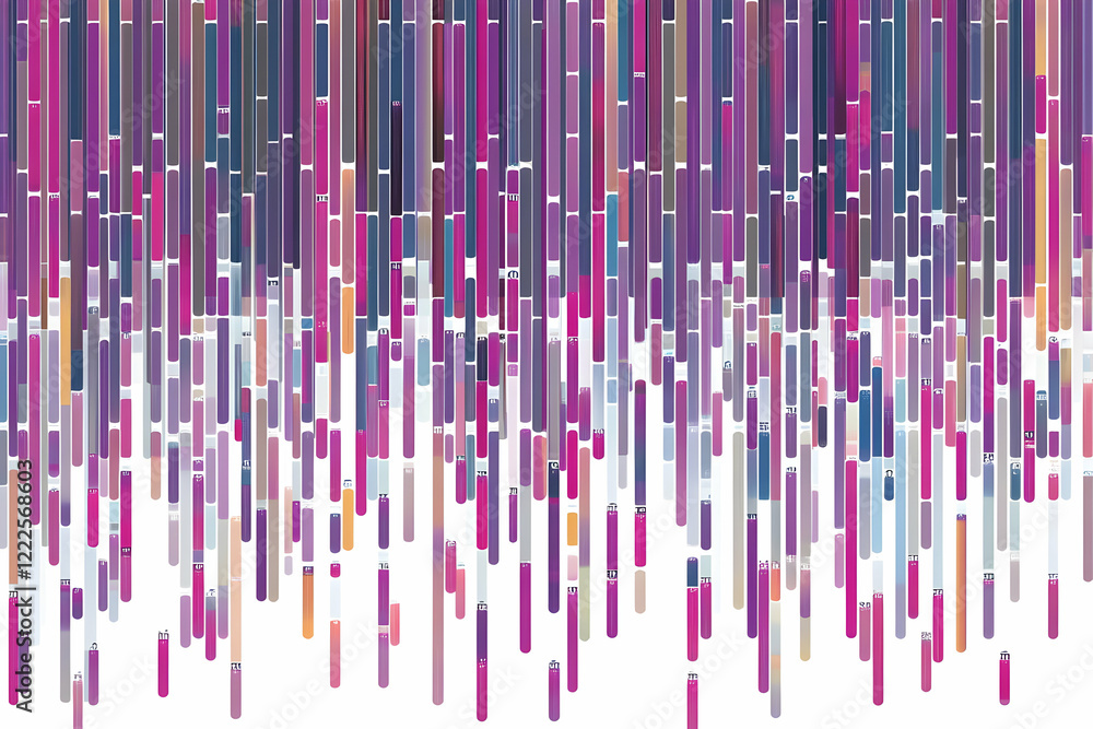 Poster abstract background displays colorful vertical bars with varying lengths and hues.