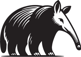 Black Color Aardvark Silhouette Vector Illustration design, Solid White Background