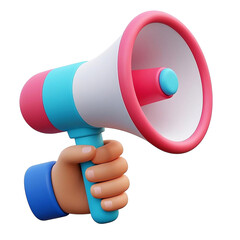 Support hand with megaphone isolated on transparent background, 3d cartoon style illustration, 300dpi, png file