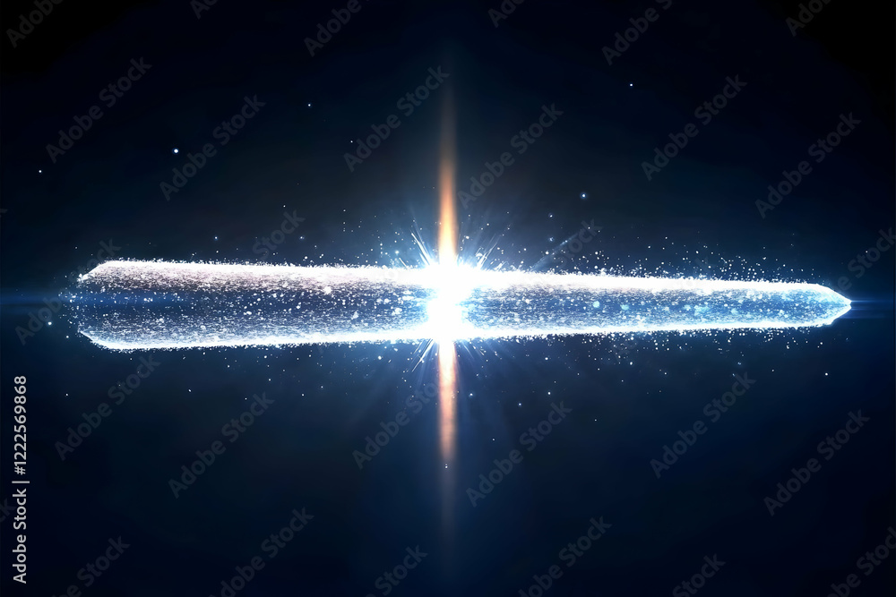 Aufkleber bright light beam cuts through horizontal particle stream in dark space