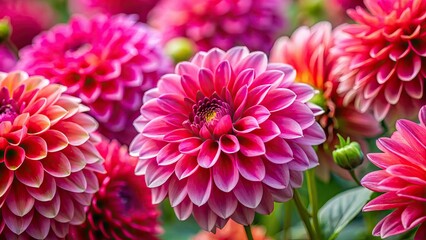Fototapeta premium Vibrant pink and red blooms burst in close-up, creating a stunning floral wallpaper backdrop.
