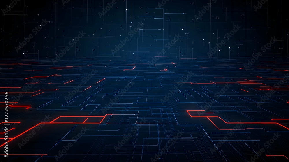 Poster abstract technology background shows circuit board with glowing lines futuristically
