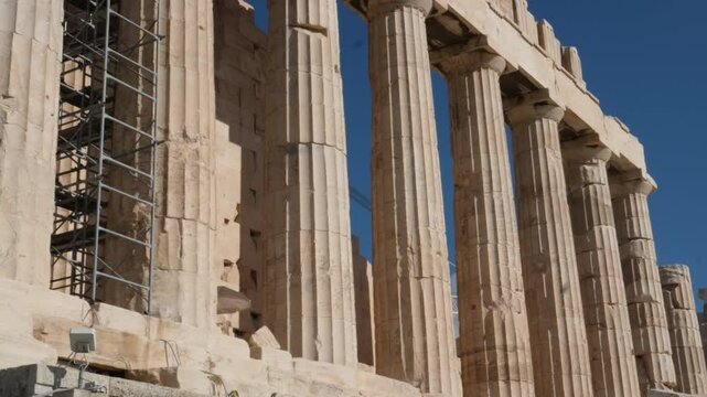 Temple of Athena Nike with columns on the Acropolis in Athens, Greece. Fully Ionic temple on the Acropolis. Popular travel destination