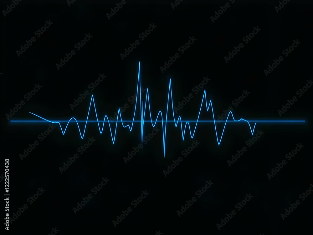 Aufkleber blue soundwave pulse oscillates across black background dynamically in abstract motion graphic